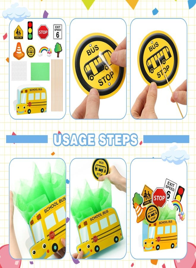 Weekgrat مجموعة ويكغرات المكونة من 6 مجموعات من زينة طاولات حفلات العودة إلى المدرسة على شكل حافلة مدرسية، مع مجسمات لوسائل النقل، مثالية لحفلات أعياد ميلاد الأطفال. - Image 4